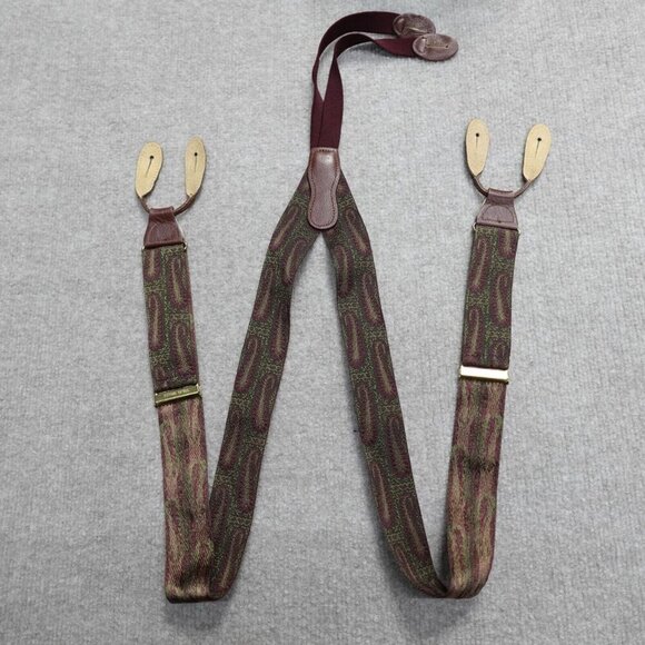 Martin Dingman Suspenders Brown Red Woven Paisley Brass Clasp - Picture 1 of 4